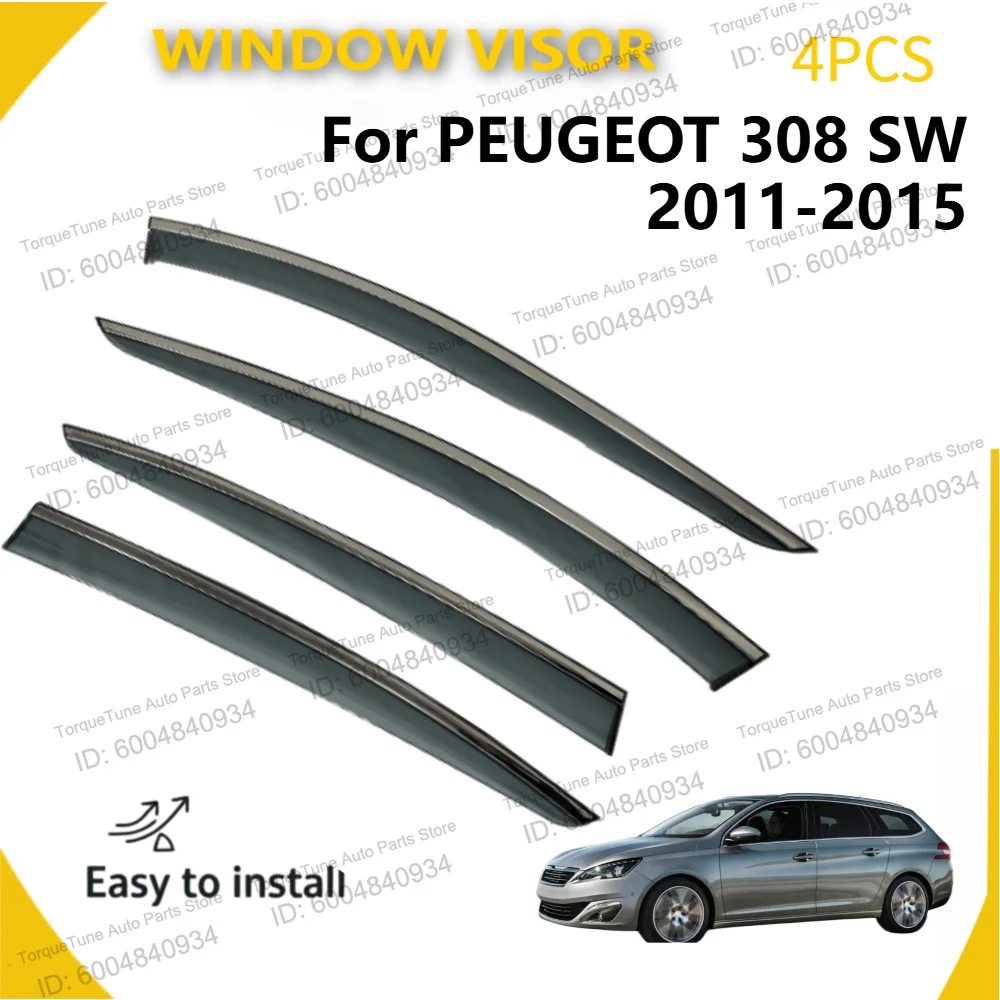 High-End Injection Window Visor for PEUGEOT 308 SW 2011-2015, PC+Stainless Steel, Rain Sun Guard, Car Accessory