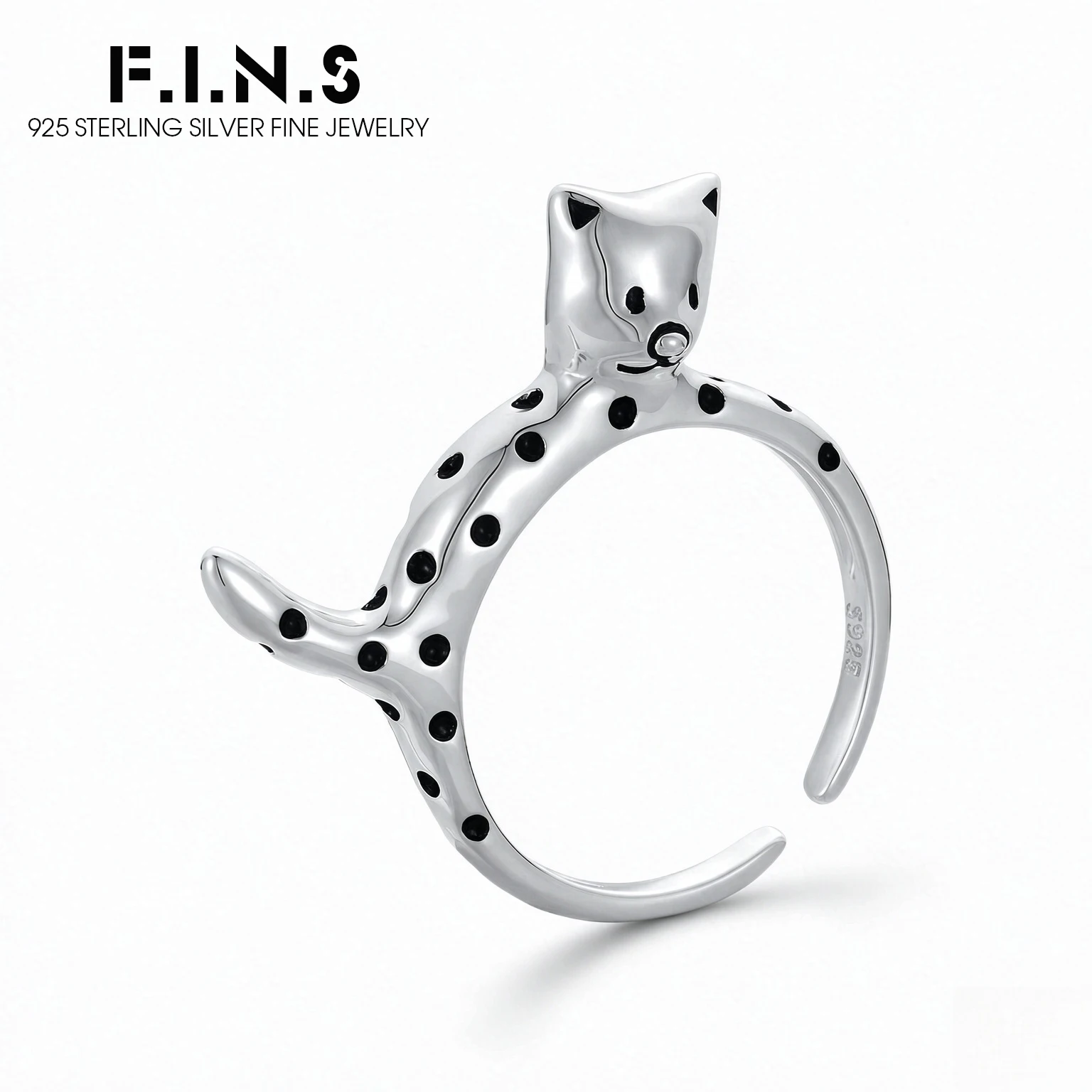 F.I.N.S Original Dalmatian 925 Sterling Silver Pet Stackable Open Ring For Women Adjustable Fine Jewelry Party Birthday Gift