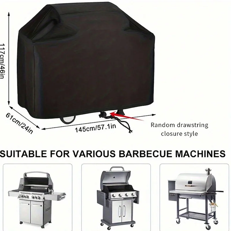 Gas Grill Cover Waterproof UV Resistant Black Thick Oxford Barbecue Cart Protector Drawstring Hem Windproof Fits Most Wheeled Pa