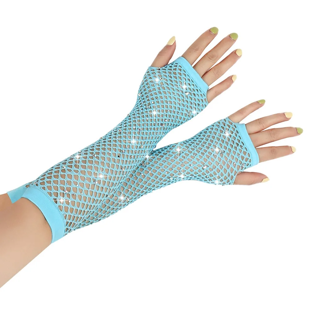 Fingerless Fishnet Gloves Sexy Rhinestone Wedding Bridal Gloves Highly Elastic Punk Goth Ladies Disco Performance Gloves Unisex