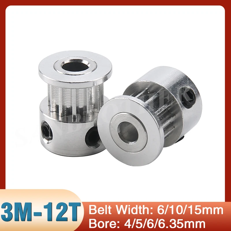 HTD3M lubang katrol pengatur waktu 12 gigi, 4/5/6/6.35mm untuk lebar sabuk 6/10/15mm 3M 12 gigi sinkron 12 T Gear Sheave