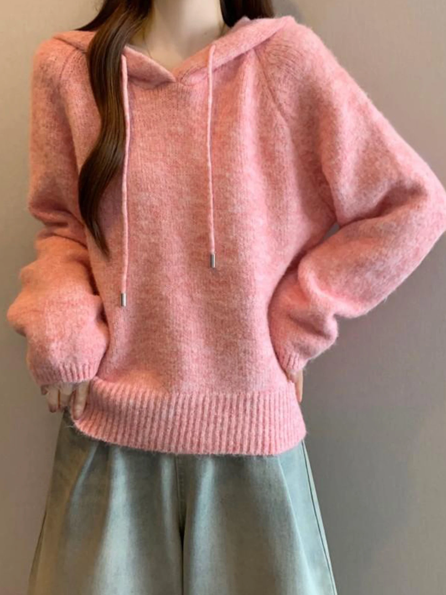 

Korean Sle Soft Cozy Hooded Knitwear Women's plus Size Lazy Beautiful Base irt Top for Autumn Winter Big Size Fat MM