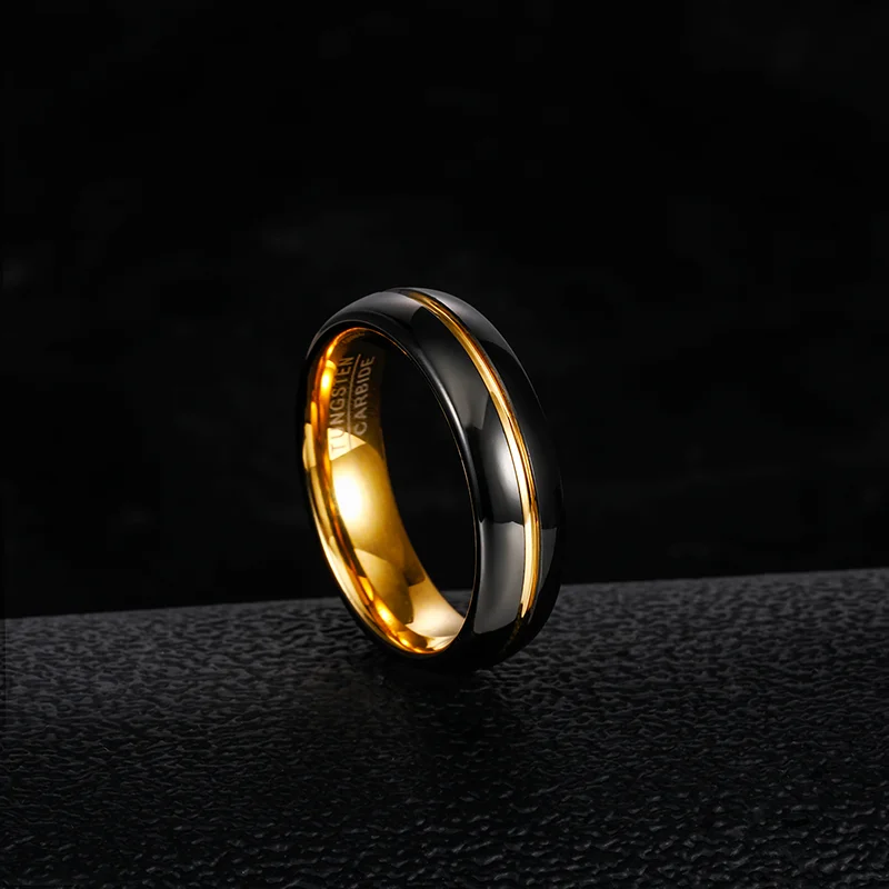 Tigrade 6mm Black Tungsten Ring Men Wedding Bands Gold Line Polished Engagement Rings Luxury Male Jewelry Gifts anillos hombre