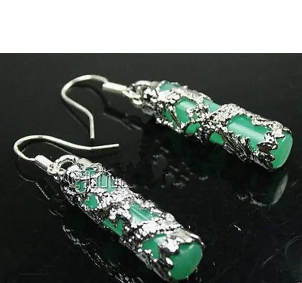 Fashion Jewelry Imperial Inlay Natural Green jade stone Dragon 925 Silver Earrings