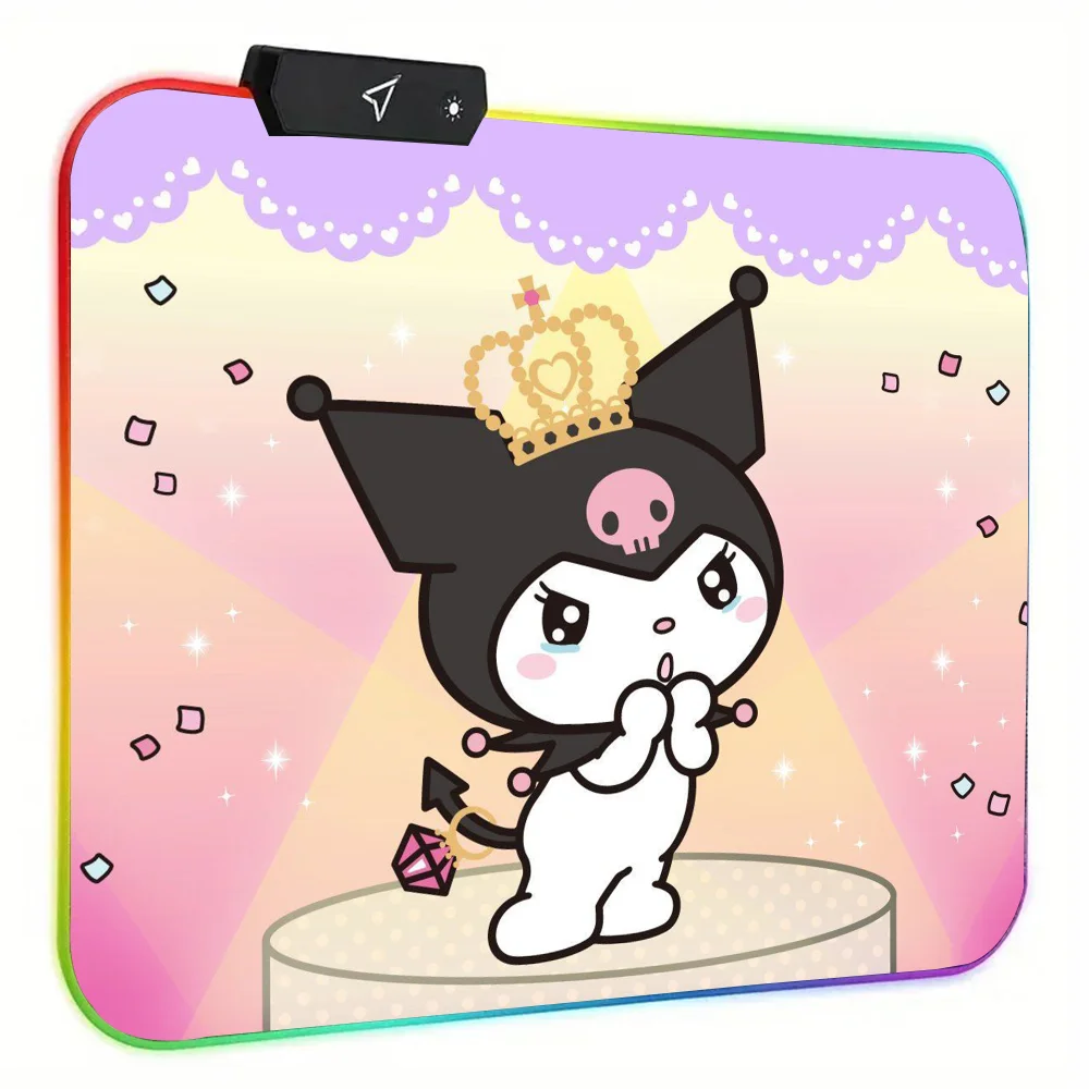 Cartoon K-KuromiS Mousepad RGB Small Size Gaming Mouse Pad With LED Light Desk Mat Super Smooth Non-slip Rubber Bottom