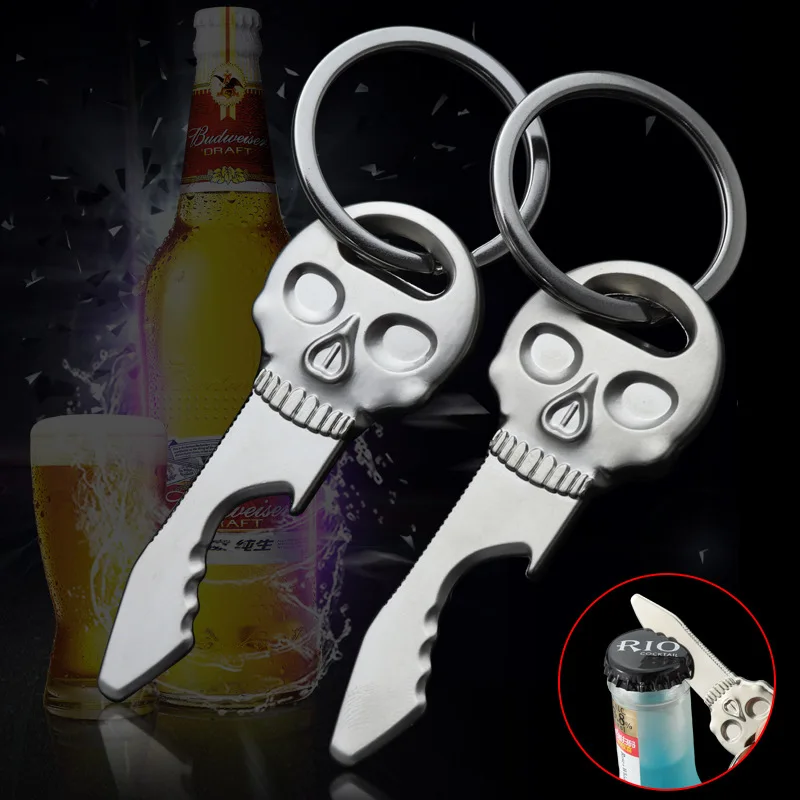 Creative Skull Metal Bottle Openers Laser Customized Personalized Logo Bar Tools Drink Bottle Opener Brewery Keychain Pendant