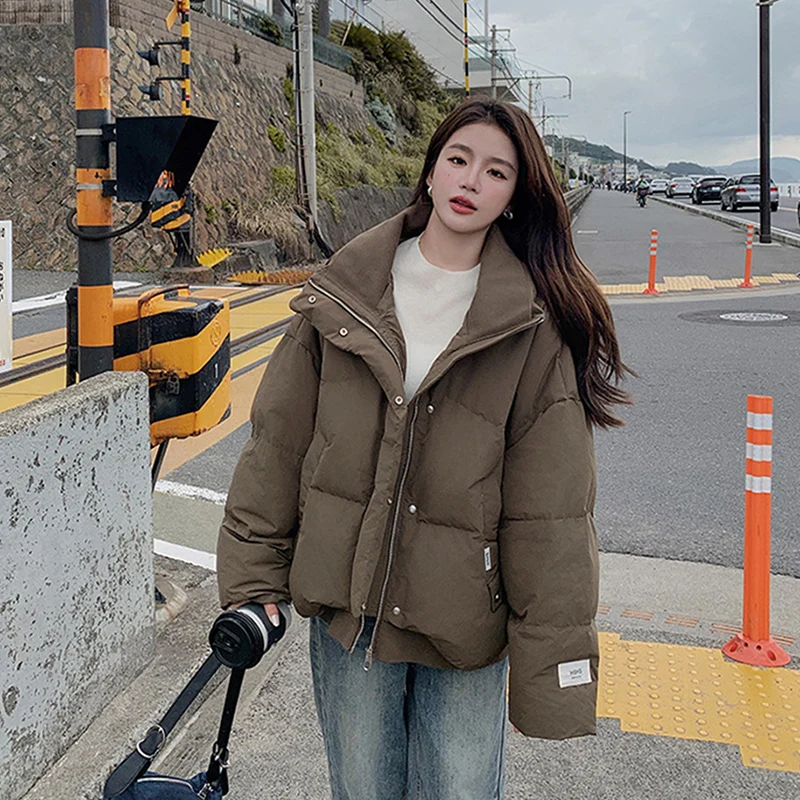 Winter Cotton Padded Jacket Women Korean Streetwear Versatile Lapel Cotton Parkas 2025 Chic Loose Long Sleeve Zip Up Cotton Coat