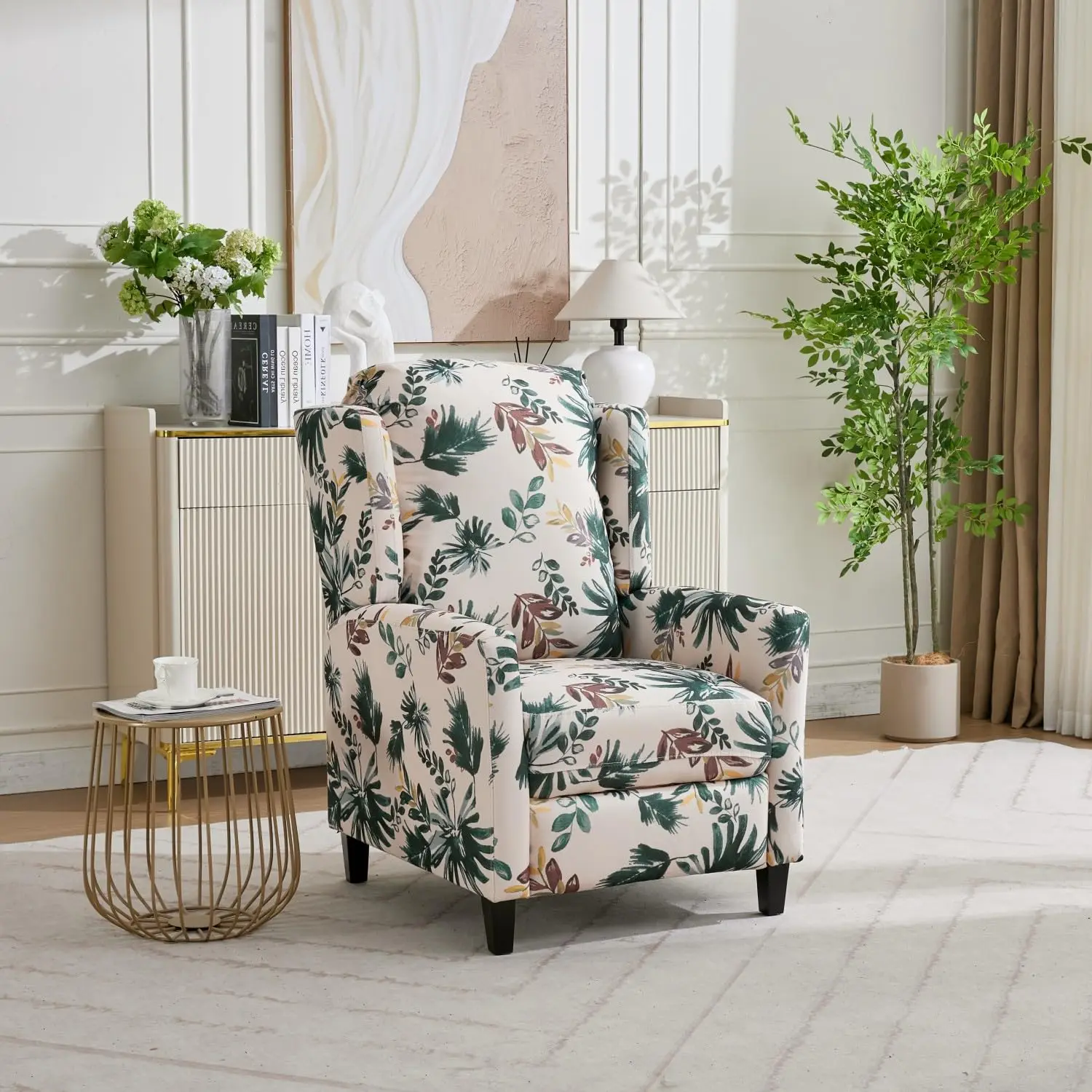 High Back Push Back Recliner Chair Wing Back Floral Fabric Upholstery 250LBS Living Room, Customized