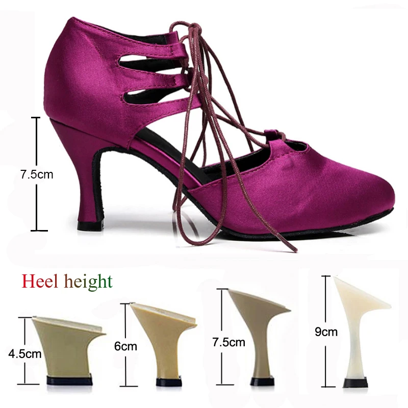 Latin Dance Shoes Womens Salsa Tango Ballroom Party Women\'s Shoes Satin Black Purple Girls High Heel Dance Sneakers