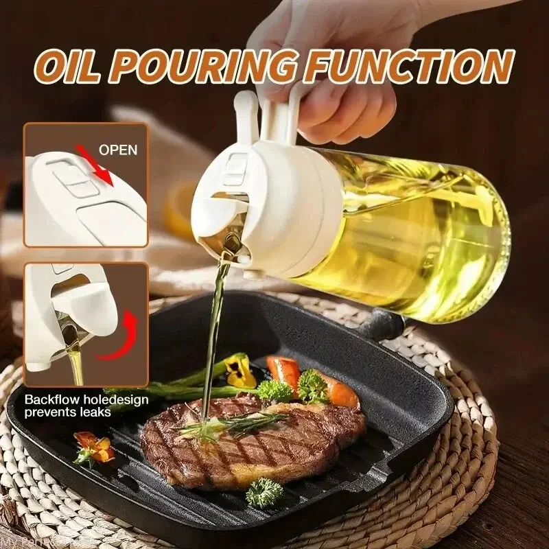 Multi-functional Kitchen Oil Bottle Spray Oil Pouring Two-in-one Food-grade Material Is Not Easy To Damage 500ML Large Capacity image 3