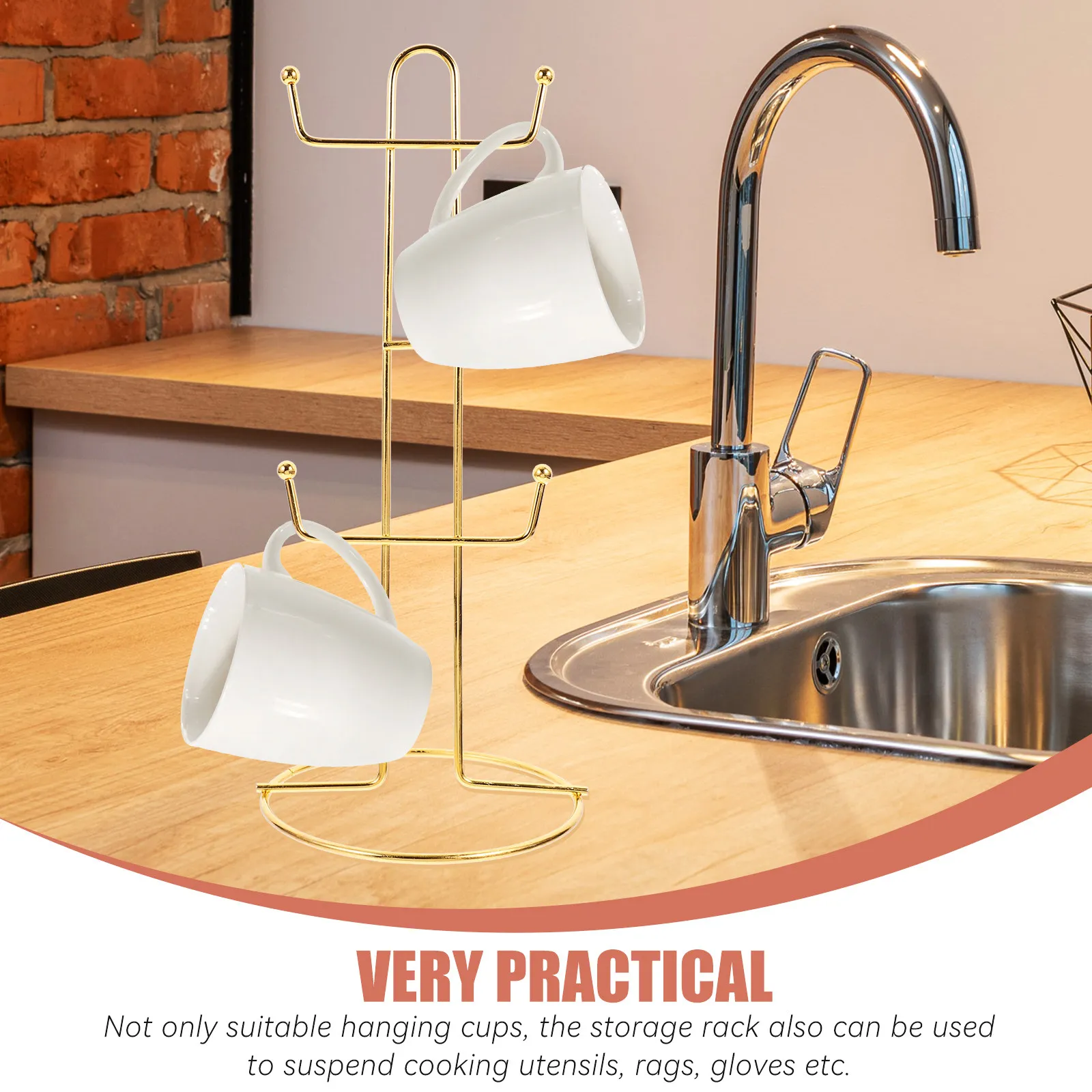 Sturdy Metal 6-Hook Mug Tree Organizer Coffee Cup Holder Stand for Kitchen and Countertop Storage Mug Tree Coffee Cup Holder