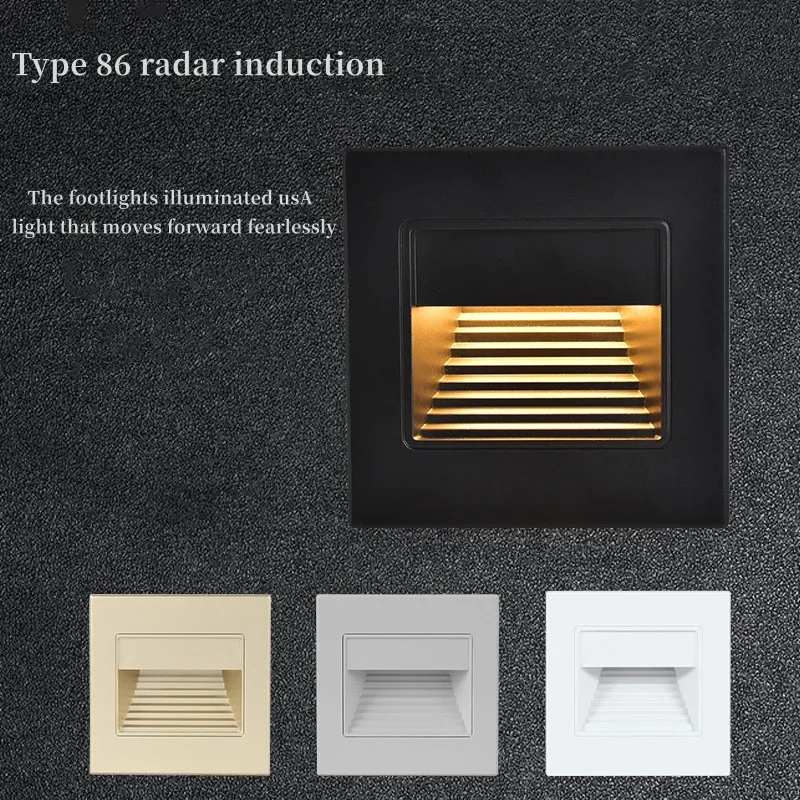 New LED embedded switch control wall light, radar sensing step light, type 86 1.5W, indoor stairs, corridors, aisle corner light