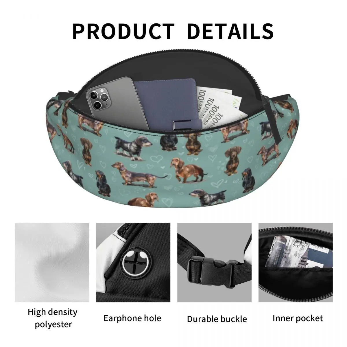 The Dachshund Fanny Pack Men Women Custom Badger Sausage Wiener Dogs Crossbody Waist Bag for Cycling Camping Phone Money Pouch