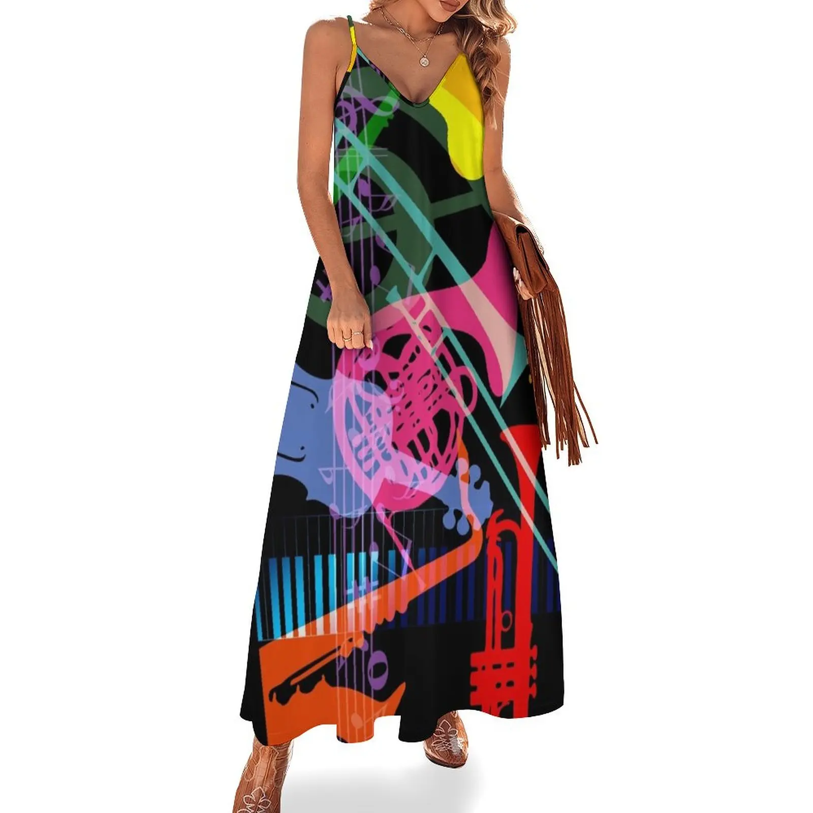 

Clef Keyboard Keys Musical Instruments Silhouettes Sleeveless Dress Long dress long dresses for women Dress