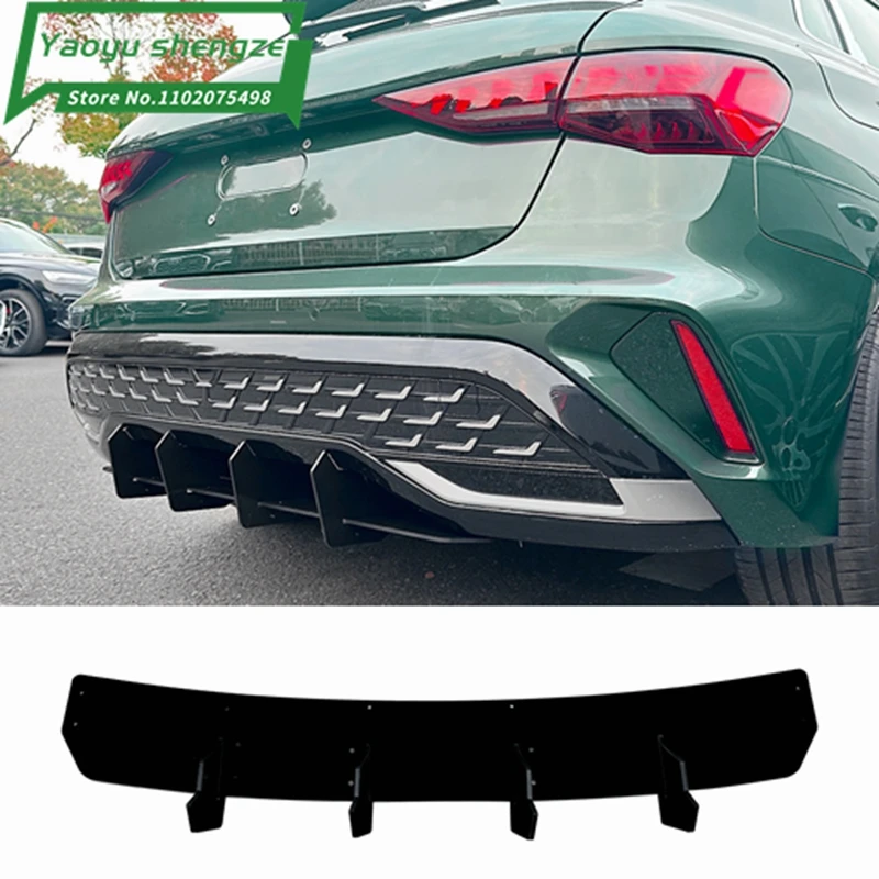 

For Audi A3 8Y Sline Hatchback 2024+ Car Rear Bumper Tail Lower Lip Spoiler Diffuser Glossy Black ABS Exterior Guard Decoration