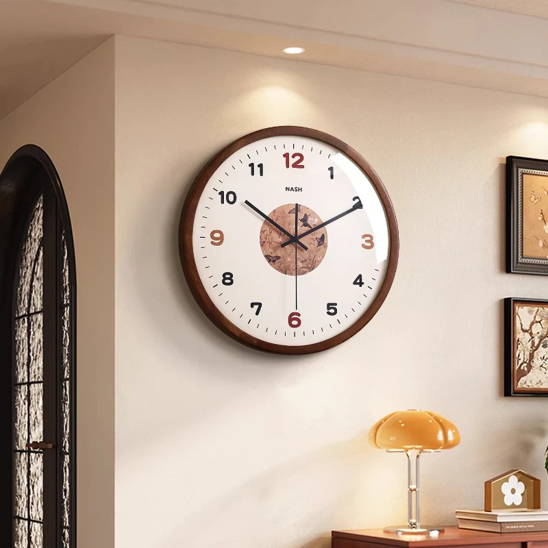 Middle Ancient Style Solid Wood Wall Clock Silent Living Room Retro Simple Creative Grand Clock Hanging on The Wall