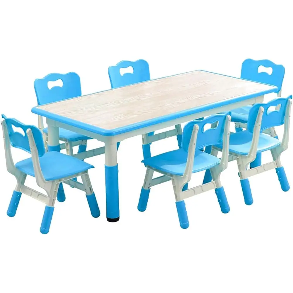 

Kids Table and 6 Chairs Set, Height Adjustable Arts & Crats Table with Graiti Desktop, Non-Slip Legs,Ideal or Ages 2-10, Childre