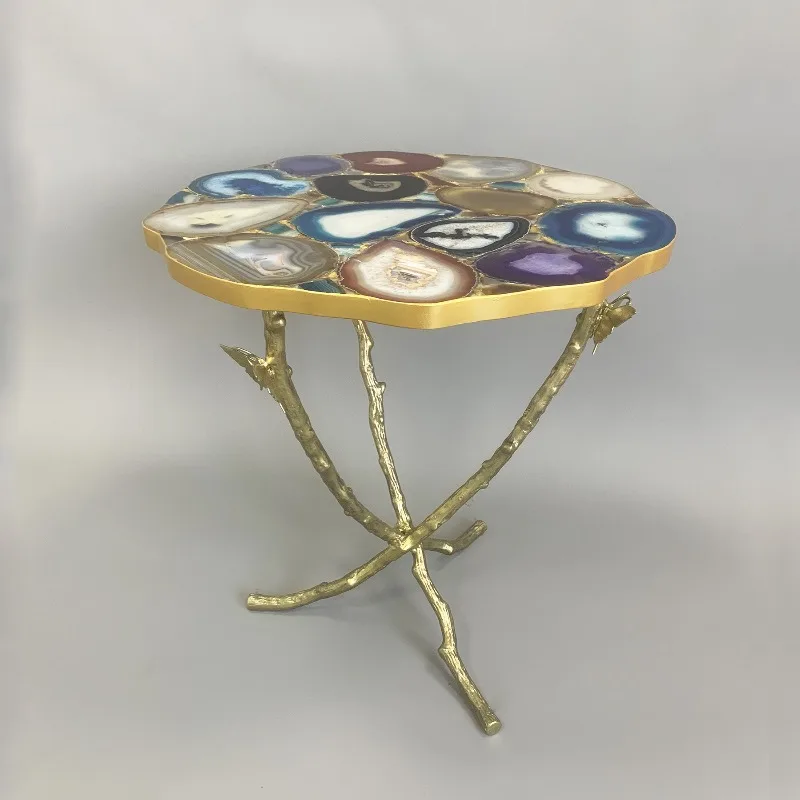 Pure copper natural colorful agate edge few corners villa hotel designer living room few
