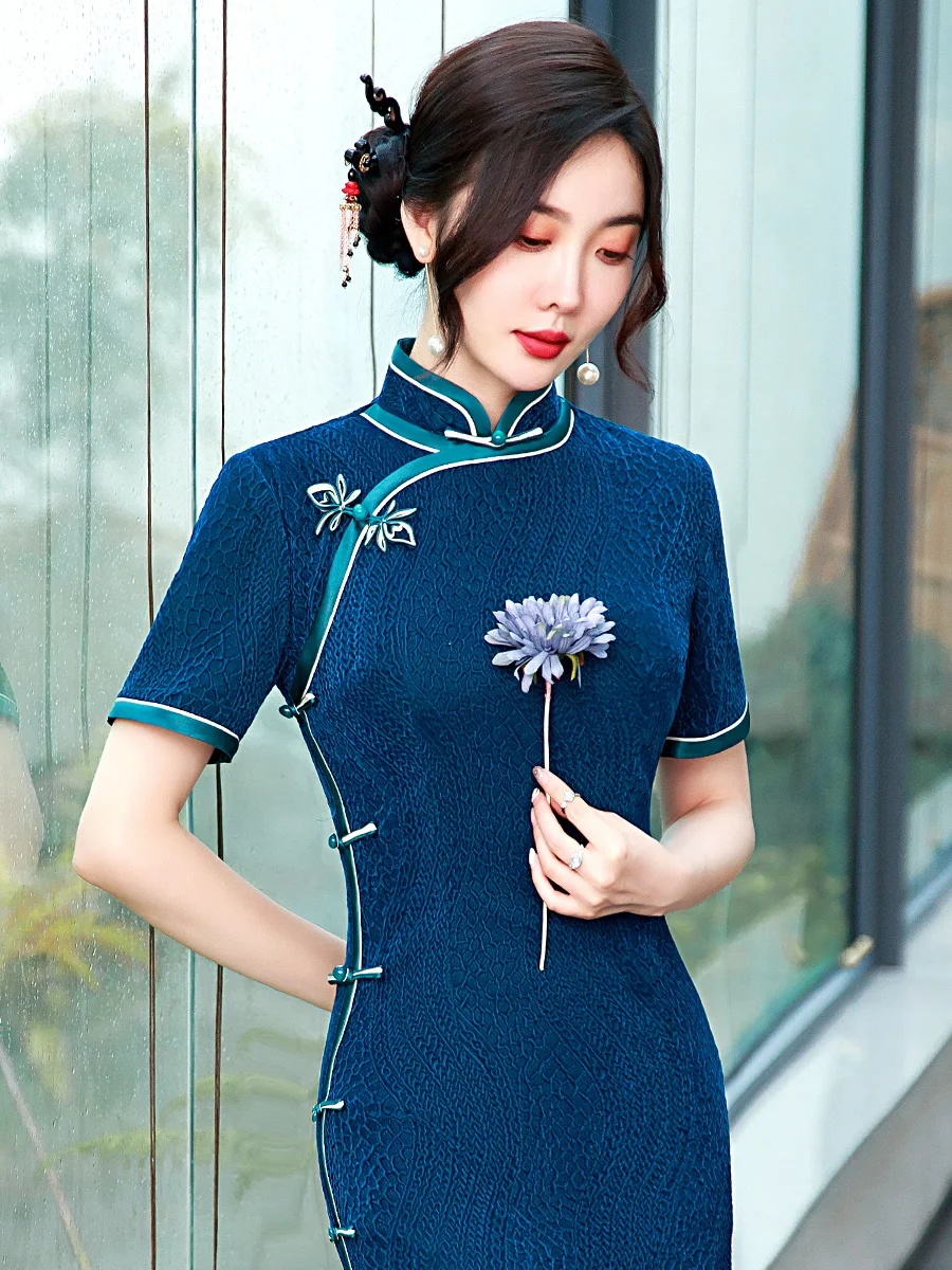 Old Shanghai Young Real Velvet Long Cheongsam New High Sense Elegant Retro Everyday Dress