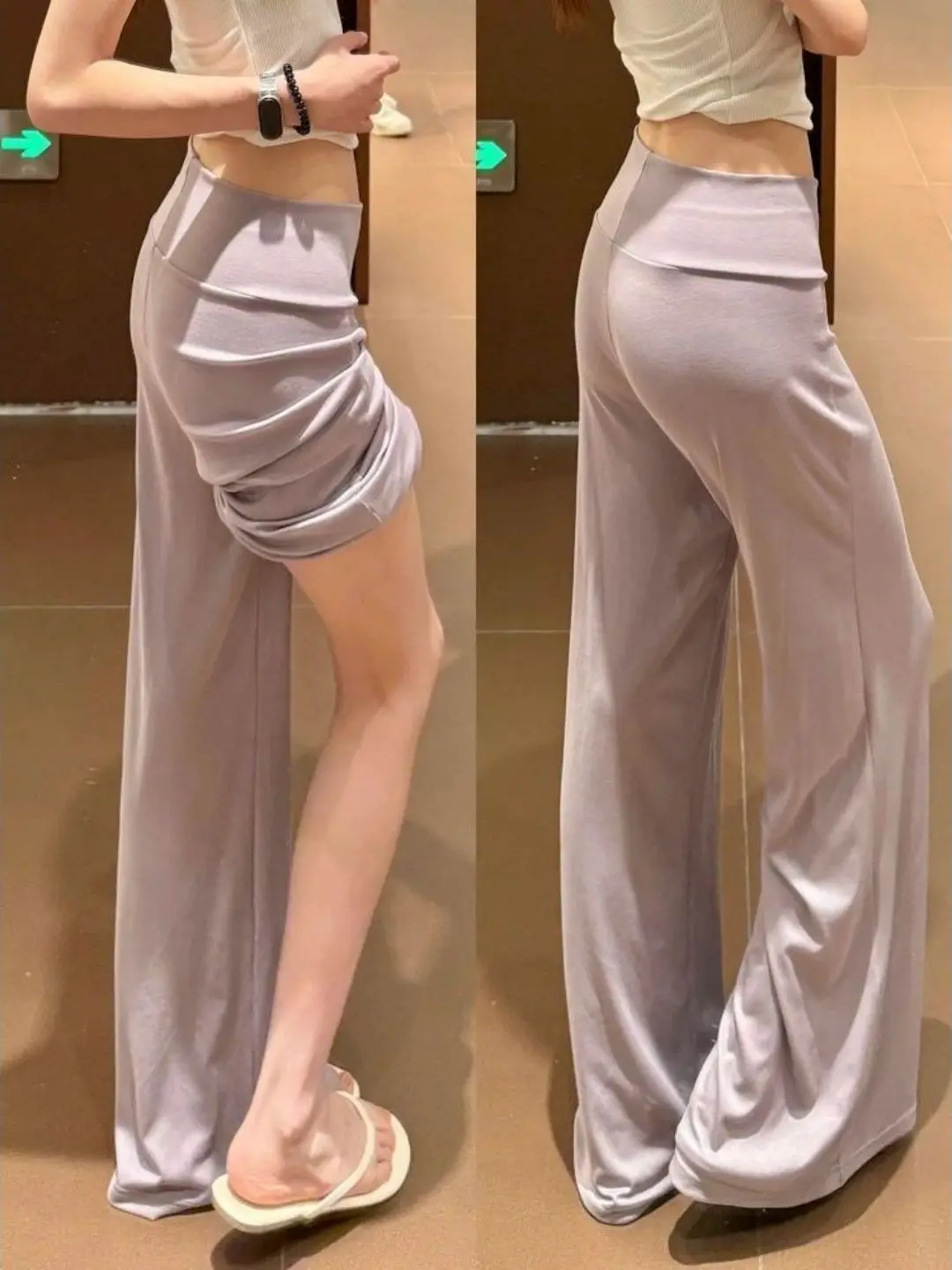 High Waist Wide Leg Modal Casual Pants Women's Soft Comfortable Loose Fit Floor Length Trousers Elegant Slimming Lazy Style