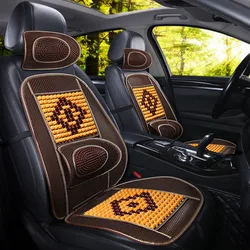 Breathable Car Seat Cover Wood Beads + Bamboo Car Seat Covers Summer Cool Front Seat Headrest Cushion Seat Protector Universal