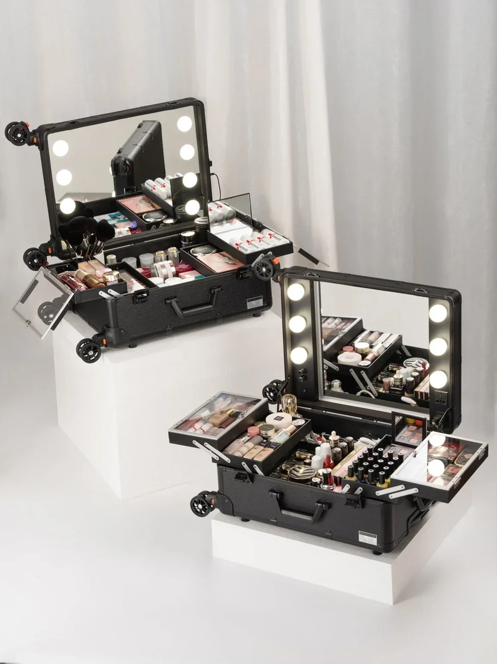 

22 inch professional makeup box with light, special trolley for makeup artist, makeup box tool, advanced multi-layer mirror