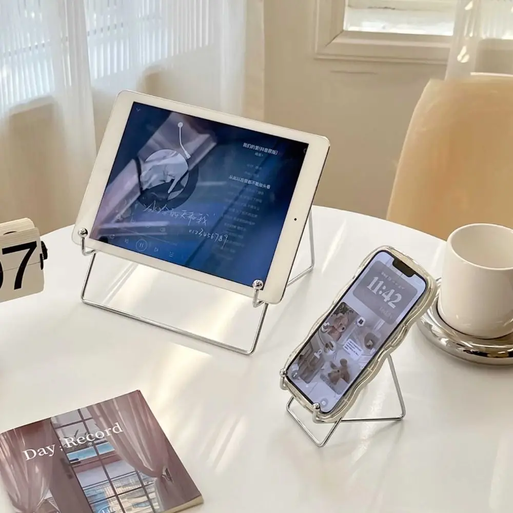 

Портативная металлическая плоская опора Ins Style, серебряная настольная опора, подставка для чтения книг, поддержка мобильного телефона, настольные украшения