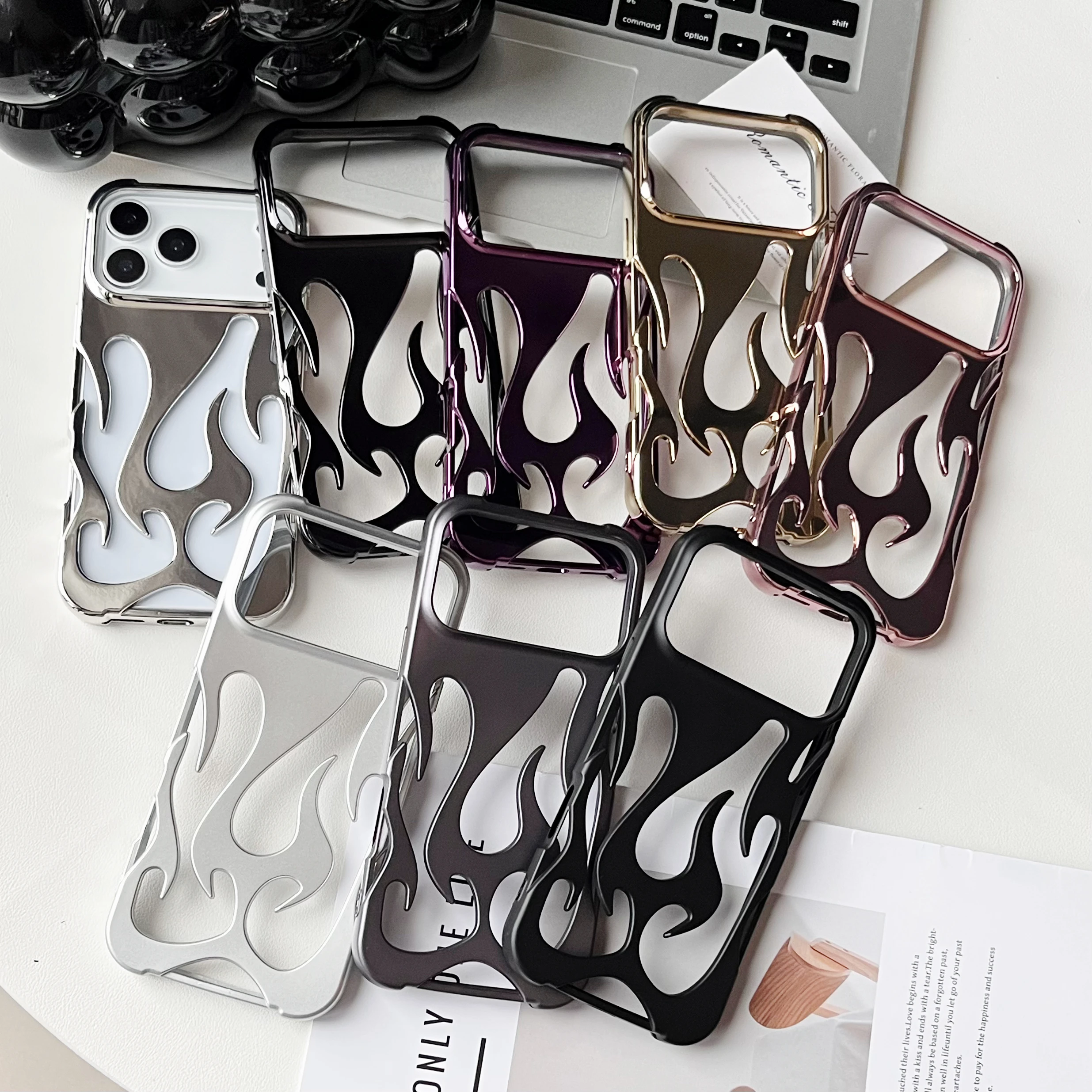 New 3D Flame pattern Hollow Slim Phone Case for iPhone 17 16 15 14 13 12 11 Pro Max Plus 17 Air Shockproof Protective soft Cover - náhled 6