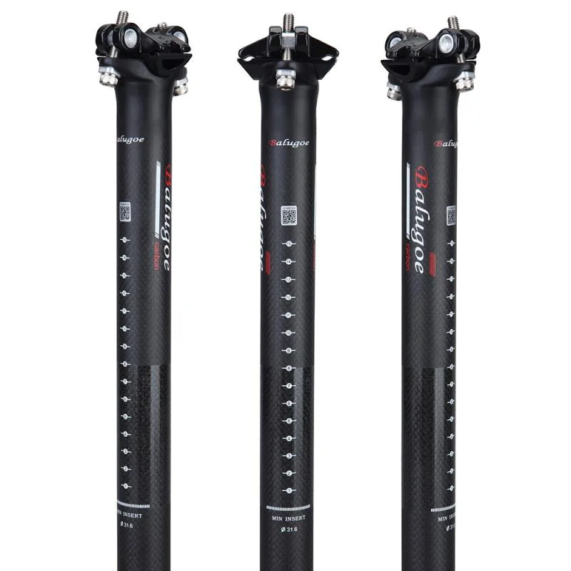 BALUGOE-Carbon Fiber Seat Post, Mountain and Road Bike Seatpost, 3K Matte Bicycle Parts, 27.2mm, 30.8mm, 31.6mm