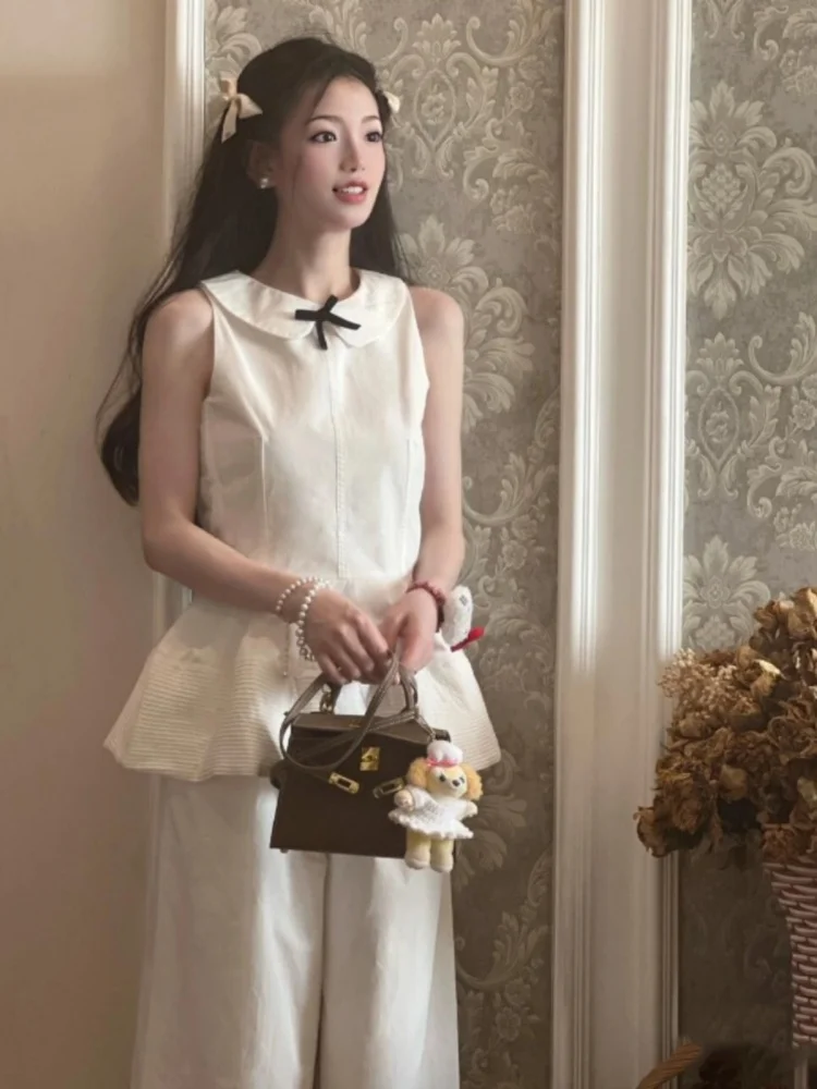Unique Beautiful Two-Piece Set Svel Straight Leg Pants Ele Faionable Outfit Polyester Long Pants round Neline