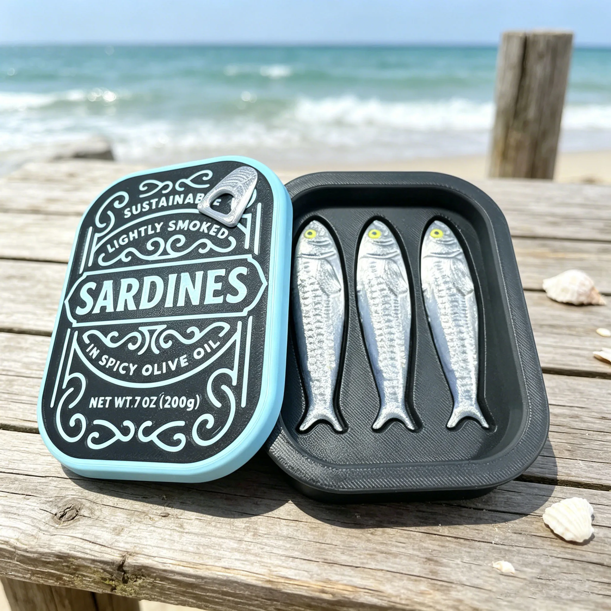 Sardine Can Triple Clicker Figurine Funny 3D Printed Desk Toy Sardine Tin Fidget Clicker Tinned Fish Desk Decor Quirky Gift for