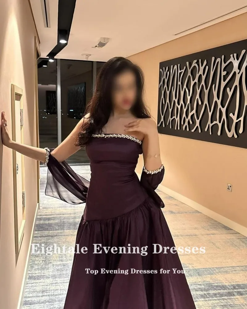 Robe de soirée arabe en Satin, sans bretelles, perlée, personnalisée, ligne a, longueur au sol, ligne a, violette, robes de bal de mariage