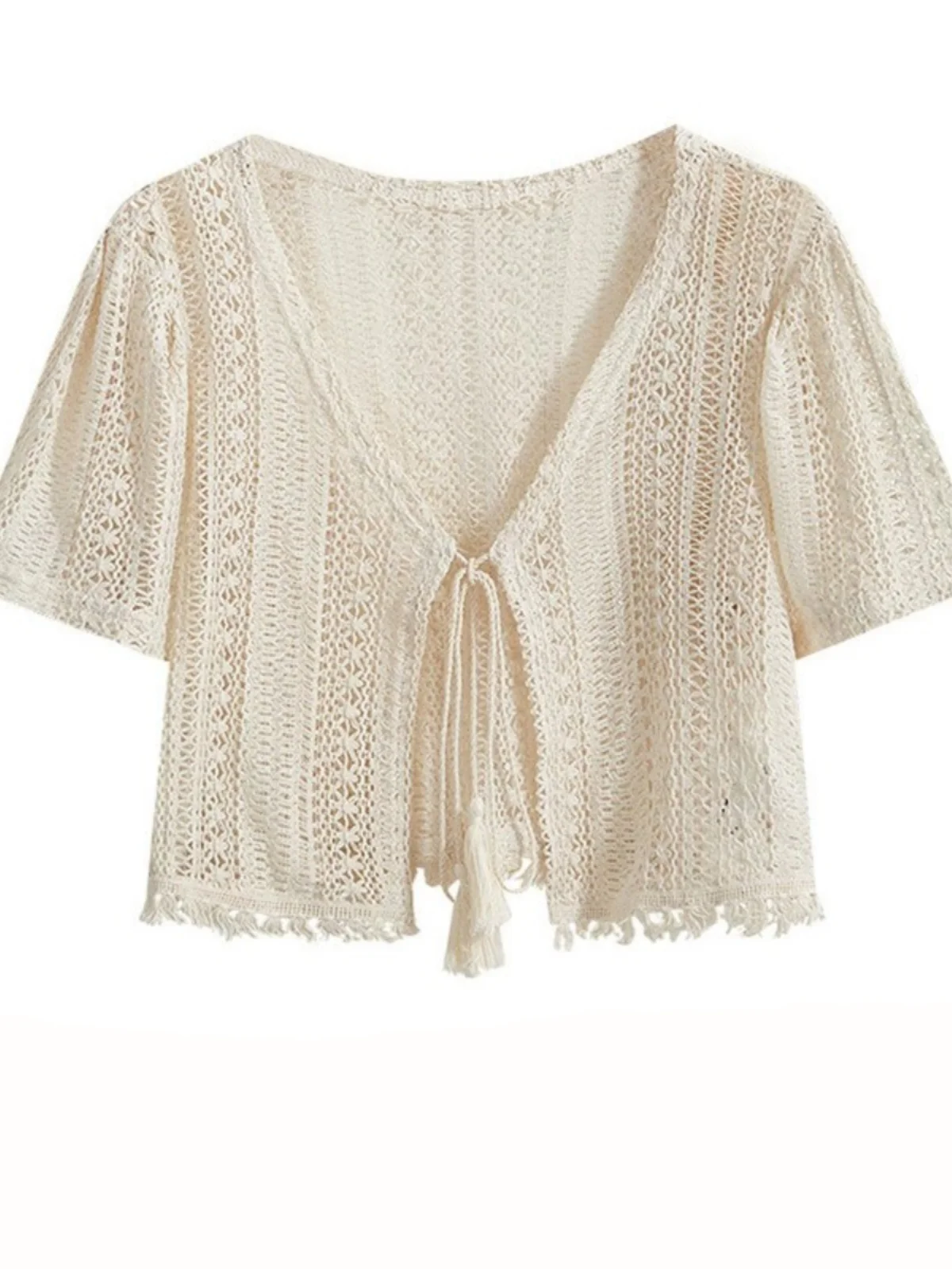 

Lace Sun Protection ort Cardigan Women's Summer Thin Outerwear with Strap Vest Top Air Conditioner irt Commute Sle V-ne