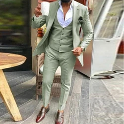 Luxury 3 Pieces Sage Green Suits Men Suit Wedding Wear Business Male Groom Wedding Dress Jacket Vest Pants Set Blazers Coat