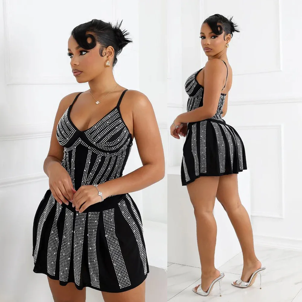 

Rhinestone Black Mini Sexy Dress Lady Party Bodycon Evening Dresses 2025 Women Summer Elegant Luxury Prom Luxury Cute Dresses