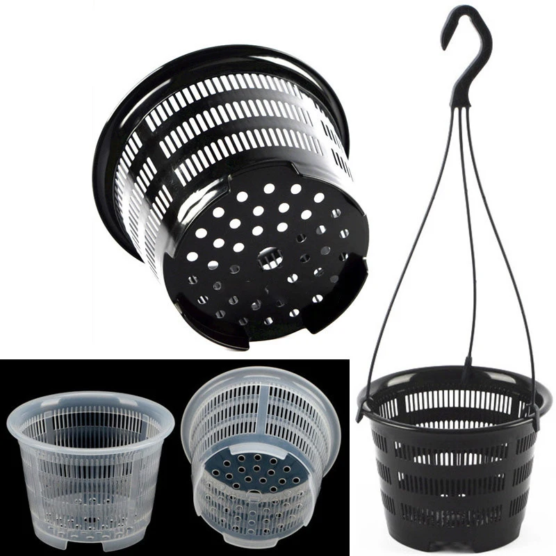 Orchid Clear Mesh Cup Potted Plant Flower Nursery Tray Basket Plastic Breathable Container Hanging Hole White BlackHot Sale