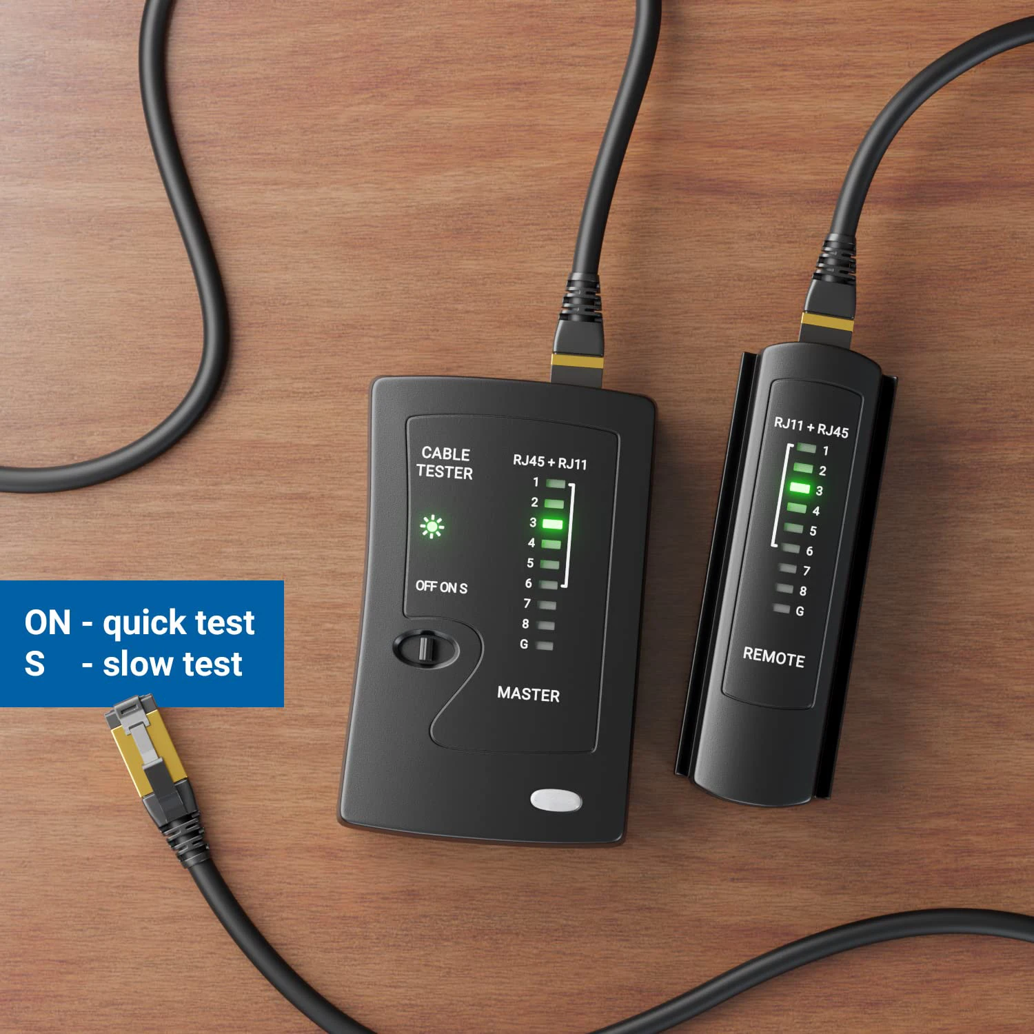 ZoeRax Netzwerk-Ethernet-Kabeltester für LAN RJ45 Cat5 Cat5e Cat6 Cat6a Cat7 UTP/geschirmtes Kabel und RJ11 RJ12 – Detail 1