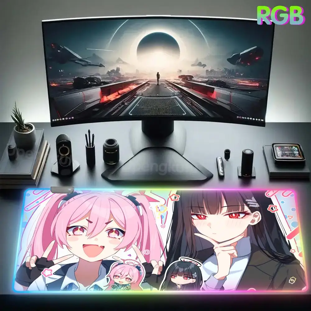 R_rio Mouse Pad RGB Rubber Mouse Pad Computer Desk Accessories Creative Mouse Pad LED Lamp Mouse Mat Anime Desk Mat