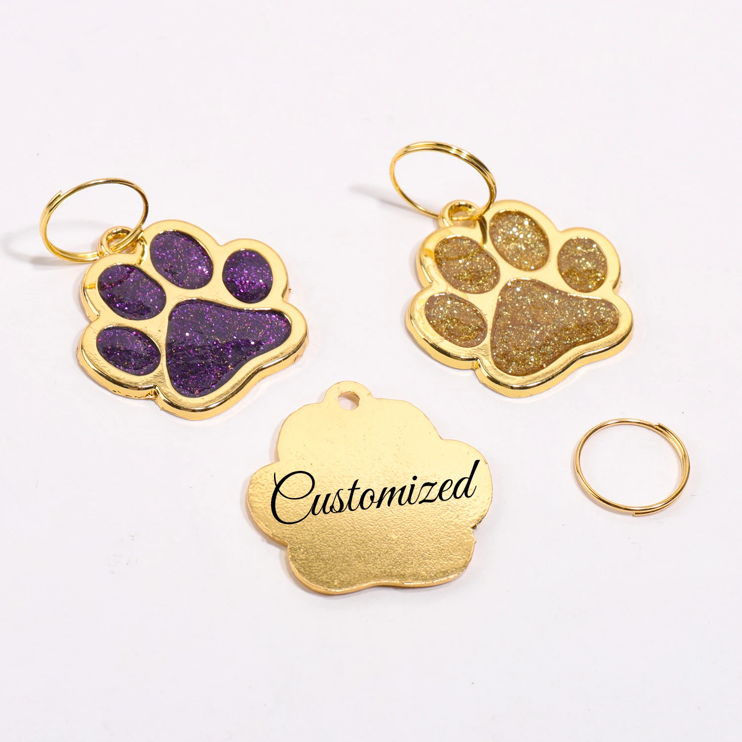 Mini Claw Custom Text Dog Tags Glitter Personalized Name Pets Tag Collar Pendant Laser Engraving Golden Customized Text Cat Tag
