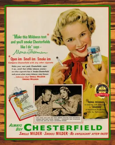 Chesterfield - Cigarettes - Mona Freeman - 1950s - Metal Sign