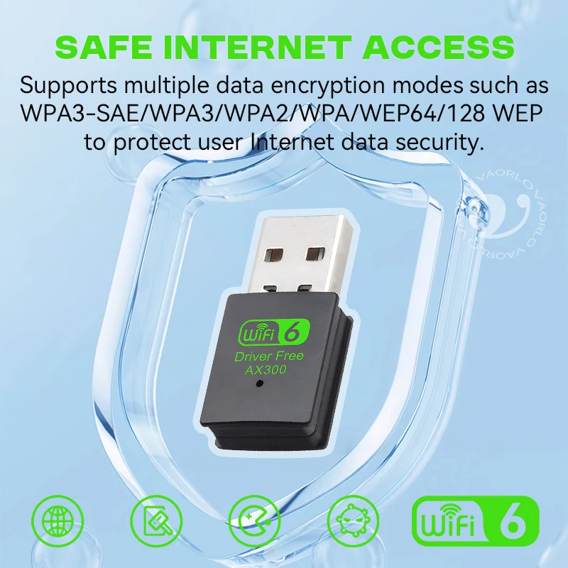 USB-адаптер VAORLO WIFI 6, сетевая карта AX300, мини-USB-ключ, 2,4 ГГц, 802.11AX, беспроводной ключ-приемник для Win 7/10/11 Drive Free