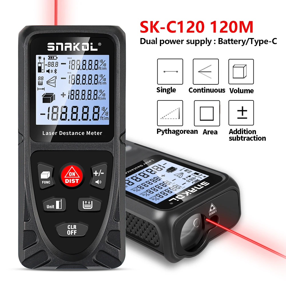 Snakol Laser Distance Meter 50m 70m 100m 120m Digital Range Finder Rechargeable Rangefinder Laser Tape Measure Electronic Ruler