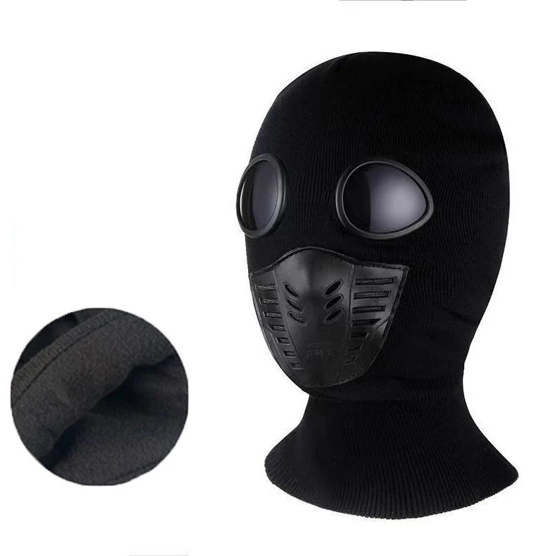 Winter Men Women Elastic Knitted Beanie Cap with Glasses Balaclava Mask Face Cover  Skullies Hat