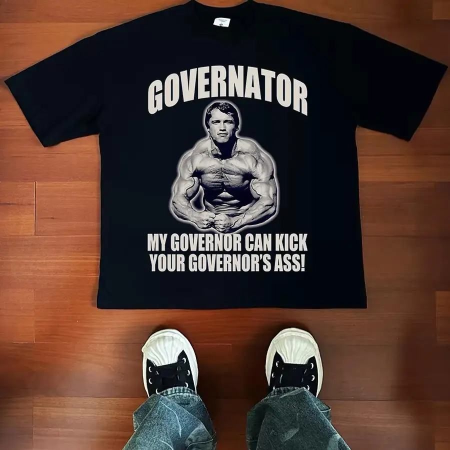 

Arnold Schwarzenegger Inspirational Fitness Heavy Cotton Street Retro VTG Loose American Long Short Sleeve T-shirt High Quality