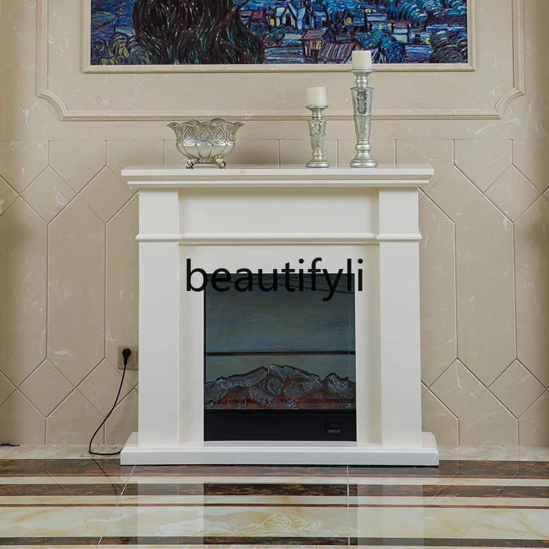 Solid wood fireplace cabinet ivory white mantel electronic decorative fireplace
