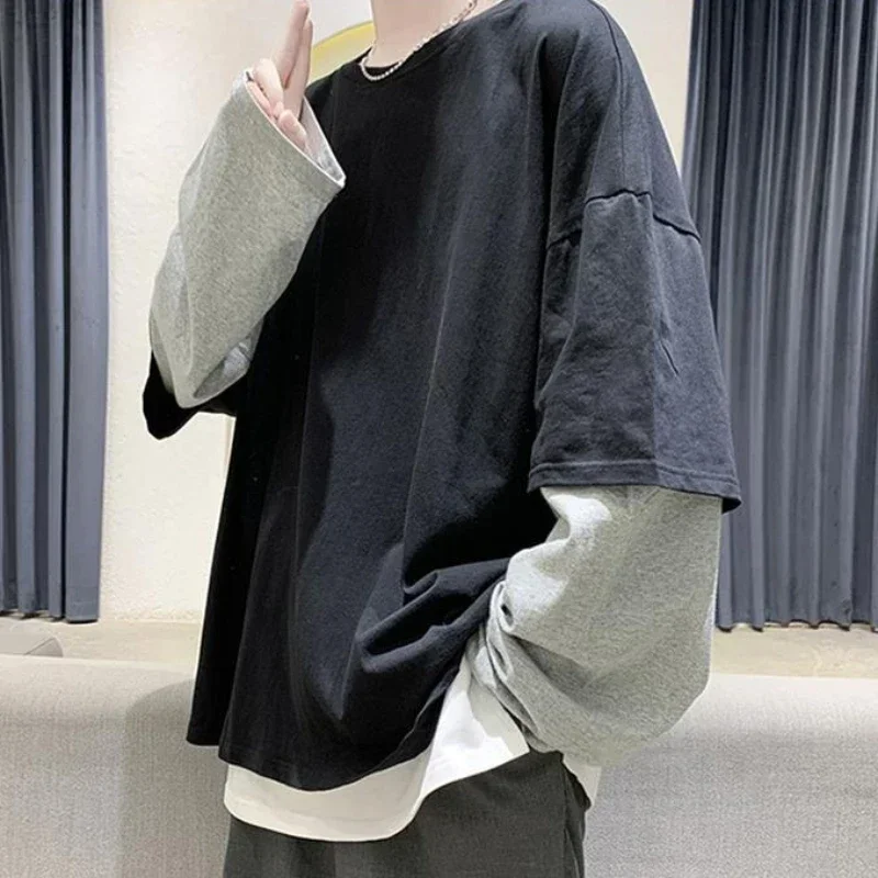 

Juspinice, весенне-осенняя хлопковая футболка с длинными рукавами, мужские свободные повседневные футболки, мужская одежда, футболки с графикой в стиле Харадзюку