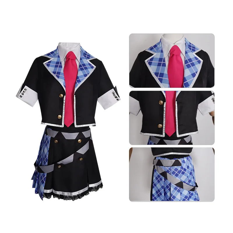Disfraz de Anime Project Sekai Luka, vestido de tartán azul Megurine Luka, disfraz de fiesta de Halloween, conjunto completo para mujer y niña