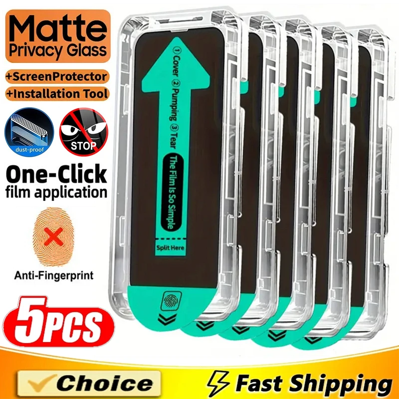 

Oleophobic Easy Installation Matte Privacy Screen Protector For iPhone 16 15 14 13 12 11 17 Pro Max Plus XR X XS Dust Free Glass