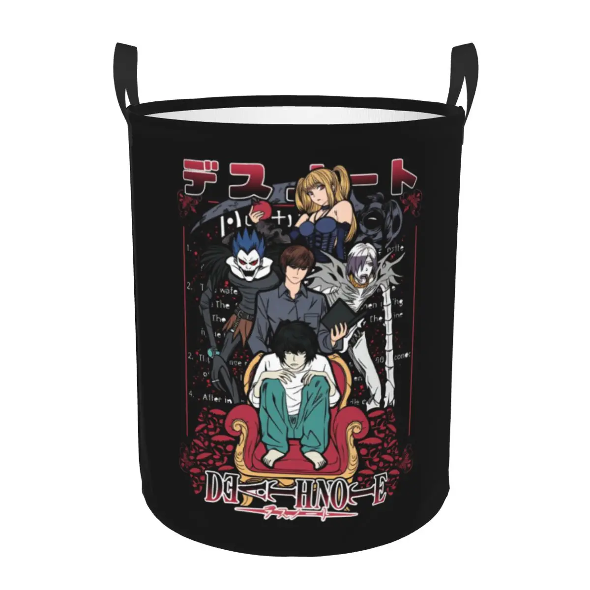 Light Yagami Ryuk Misa Amane Rem Death Note Wäschekorb, zusammenklappbarer Anime-Wäschekorb für den Haushalt, Aufbewahrungstasche für Kleidung