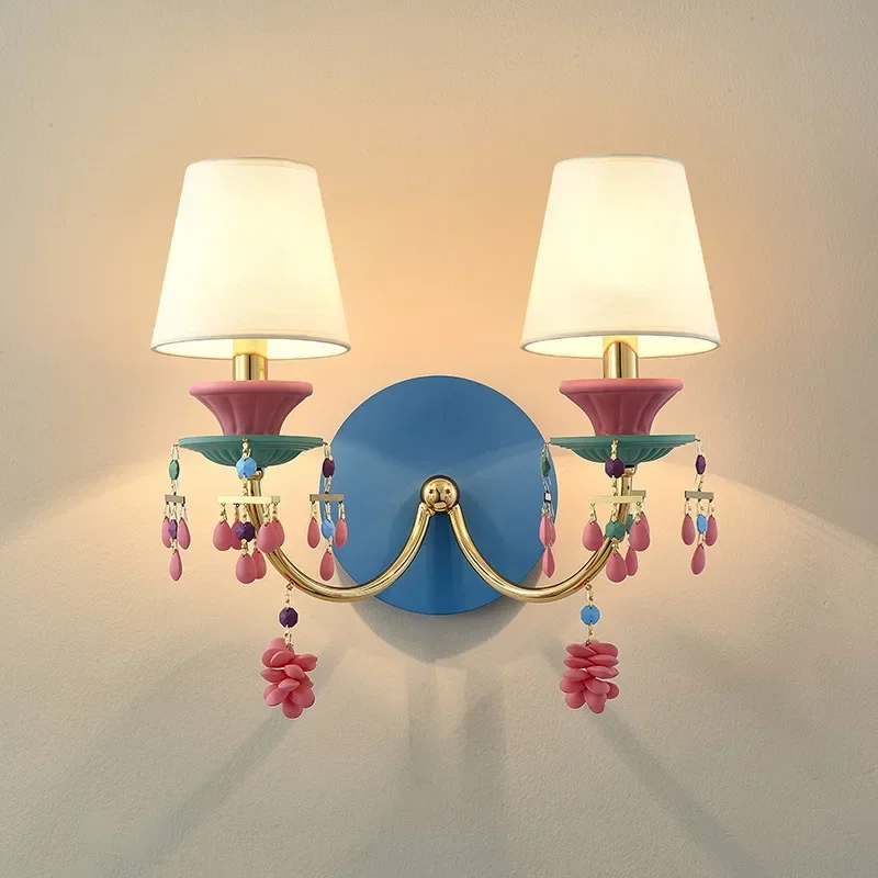 

Nordic Macaron Colored Wall Lamp European Children's Room Bedroom Decoration Candle Lights Sconces LED Mirror Lighting Fixtures